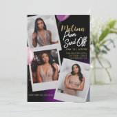 紫カスタマイズ金ゴールドフォトプロム送信オフ 招待状 (スタンド正面)