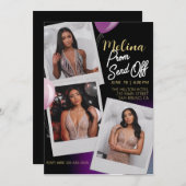 紫カスタマイズ金ゴールドフォトプロム送信オフ 招待状 (正面/裏面)