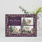 紫カスタムと金ゴールド家族の写真クリスマス シーズンカード (スタンド正面)