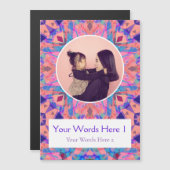 紫カスタムピンク星誕生日ギフトフォトマグネット マグネット招待状 (正面/裏面)