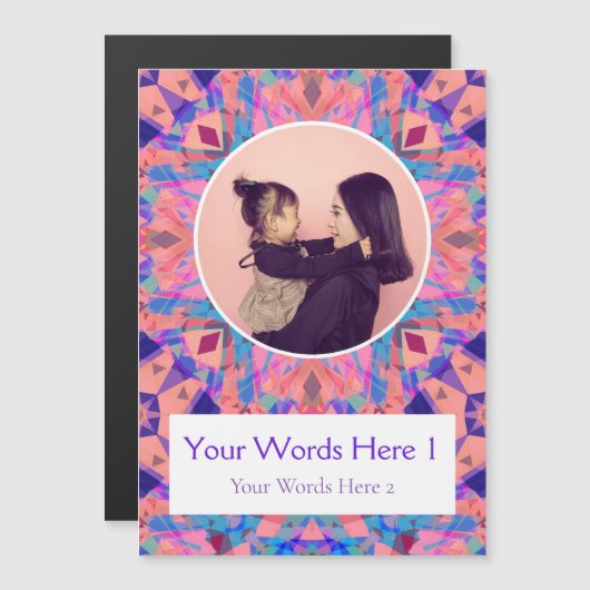 紫カスタムピンク星誕生日ギフトフォトマグネット マグネット招待状 (正面/裏面)