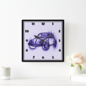 紫カッコいいの車のスケッチ スクエア壁時計 (ホーム)