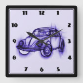 紫カッコいいの車のスケッチ スクエア壁時計 (正面)