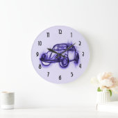 紫カッコいいの車のスケッチ ラージ壁時計 (ホーム)