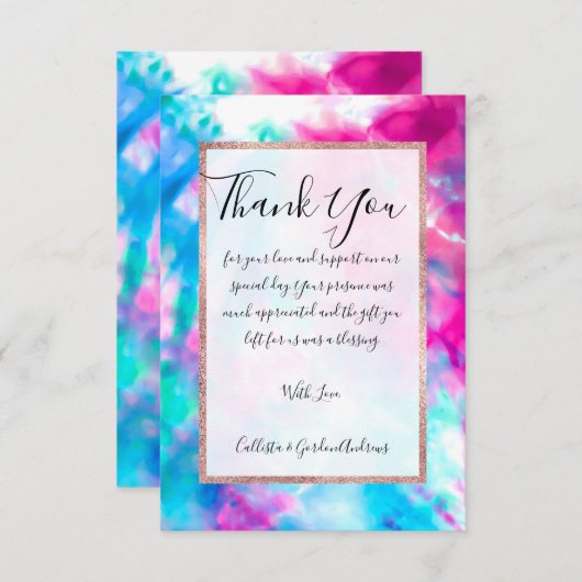 紫カッコいいアートガーリーピンクブルー絞り染めパターン サンキューカード (正面/裏面)