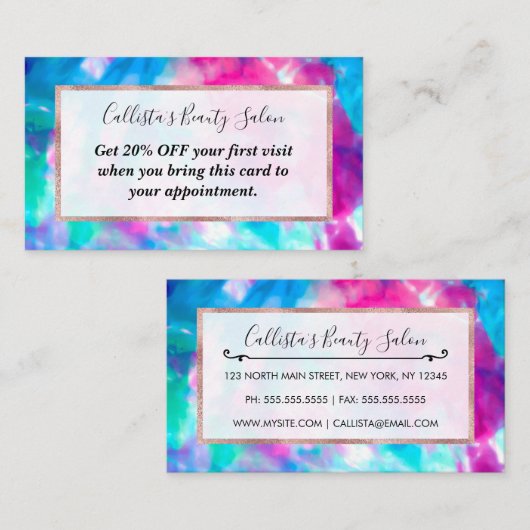 紫カッコいいアートガーリーピンクブルー絞り染めパターン 割引カード (正面/裏面)