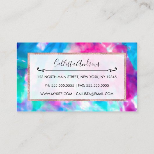 紫カッコいいアートガーリーピンクブルー絞り染めパターン 名刺 (裏面)