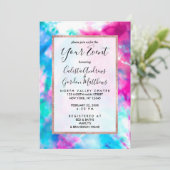 紫カッコいいアートガーリーピンクブルー絞り染めパターン 招待状 (スタンド正面)