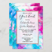 紫カッコいいアートガーリーピンクブルー絞り染めパターン 招待状 (正面/裏面)