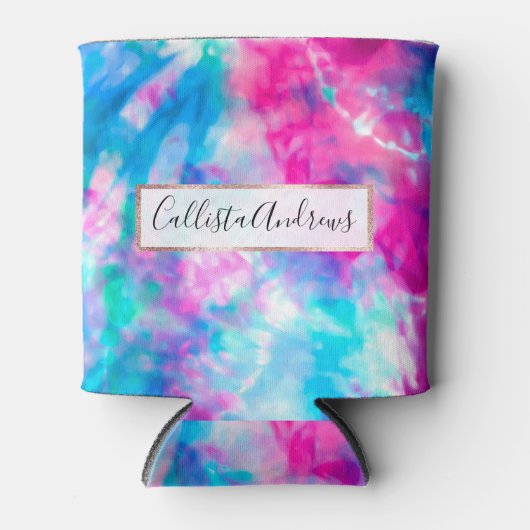 紫カッコいいアートガーリーピンクブルー絞り染めパターン 缶クーラー (正面)