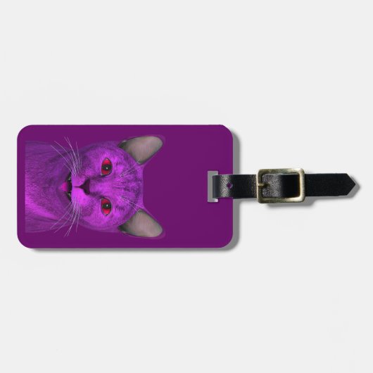 紫カッコいい猫 ラゲッジタグ (正面横)