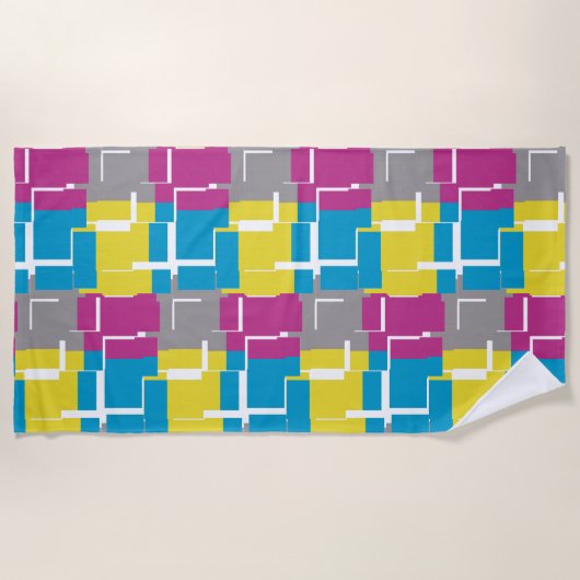 紫カッコいい青黄灰色パターン ビーチタオル (正面)