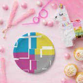 紫カッコいい青黄灰色パターン ペーパープレート (パーティー)