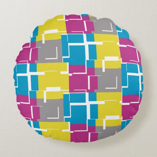紫カッコいい青黄灰色パターン ラウンドクッション (正面)
