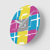 紫カッコいい青黄灰色パターン ラウンド壁時計 (傾斜)