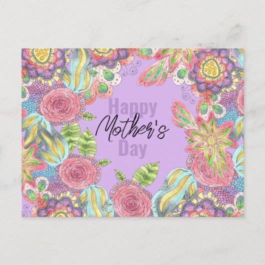 紫カラフルお洒落の母の日の花 ポストカード (正面)