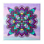 紫カラフルと青の神秘的な曼荼羅 タイル (正面)