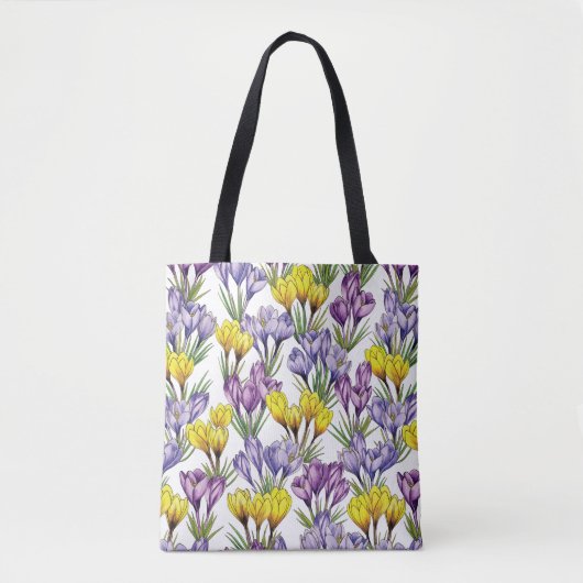 紫カラフルと黄色のクロッカスの花春 トートバッグ (正面)
