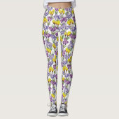 紫カラフルと黄色のクロッカスの花春 レギンス (正面)