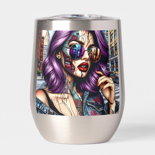 紫カラフルのかわいらし髪の抽象芸術婦人 (正面)