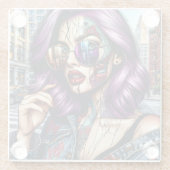 紫カラフルのかわいらし髪の抽象芸術婦人 ガラスコースター (裏面)