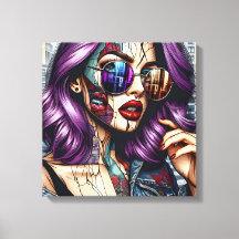 紫カラフルのかわいらし髪の抽象芸術婦人