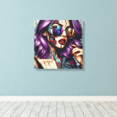 紫カラフルのかわいらし髪の抽象芸術婦人 キャンバスプリント (インサイチュ (ウッドフロア))