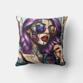 紫カラフルのかわいらし髪の抽象芸術婦人 クッション (裏面)