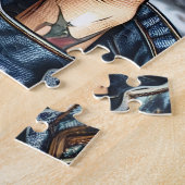 紫カラフルのかわいらし髪の抽象芸術婦人 ジグソーパズル (側面)