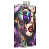紫カラフルのかわいらし髪の抽象芸術婦人 フラスク (右)