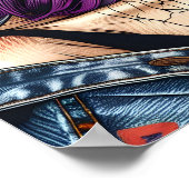 紫カラフルのかわいらし髪の抽象芸術婦人 ポスター (角)