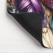 紫カラフルのかわいらし髪の抽象芸術婦人 マウスパッド (コーナー)