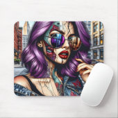 紫カラフルのかわいらし髪の抽象芸術婦人 マウスパッド (マウス)
