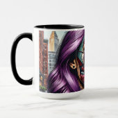 紫カラフルのかわいらし髪の抽象芸術婦人 マグカップ (左)