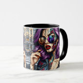 紫カラフルのかわいらし髪の抽象芸術婦人 マグカップ (正面右)