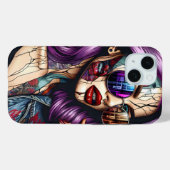 紫カラフルのかわいらし髪の抽象芸術婦人 Case-Mate iPhoneケース (裏面 (横))