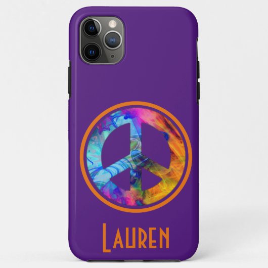 紫カラフルの上に平和の印を渦巻はっきりしたく Case-Mate iPhoneケース (裏面)