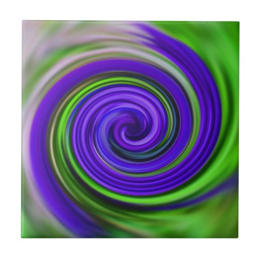 紫カラフルの緑が渦巻く抽象芸術アートタイル タイル (正面)