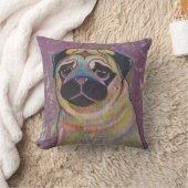 紫カラフルの背景にパグ枕 クッション (ブランケット)