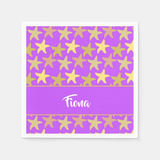 紫カラフルヒトデ スタンダードカクテルナプキン (正面)