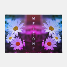 紫カラフルモダン青フローラ ドアマット
