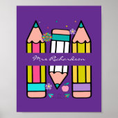 紫カラフル先生漫画鉛筆ポスター ポスター (正面)