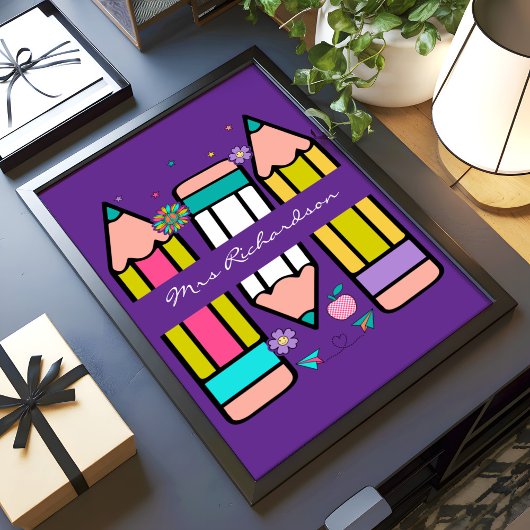 紫カラフル先生漫画鉛筆ポスター ポスター