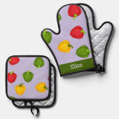 紫カラフル唐辛子 鍋つかみ&鍋敷きセット (正面/裏面)