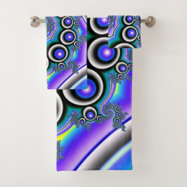 紫カラフル真珠フラクタルスパイラル バスタオルセット