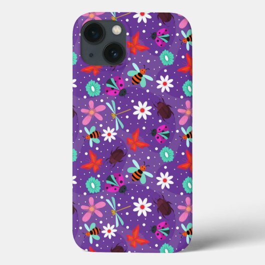 紫カラフル色の背景に虫や花 Case-Mate iPhoneケース (裏面)