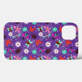 紫カラフル色の背景に虫や花 Case-Mate iPhoneケース (裏面 (横))
