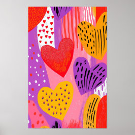 紫カラフル、赤、暗のバレンタインハート ポスター