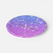紫ガーリーとピンクのグリッターモノグラム名 ペーパープレート (アングル)