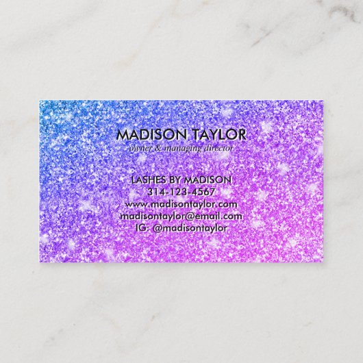 紫ガーリーとピンクのグリッターモノグラム名 名刺 (裏面)